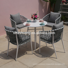 Popular outdoor  poolside rope furniture  dining set  5 pieces rope chair and aluminum table for lounge